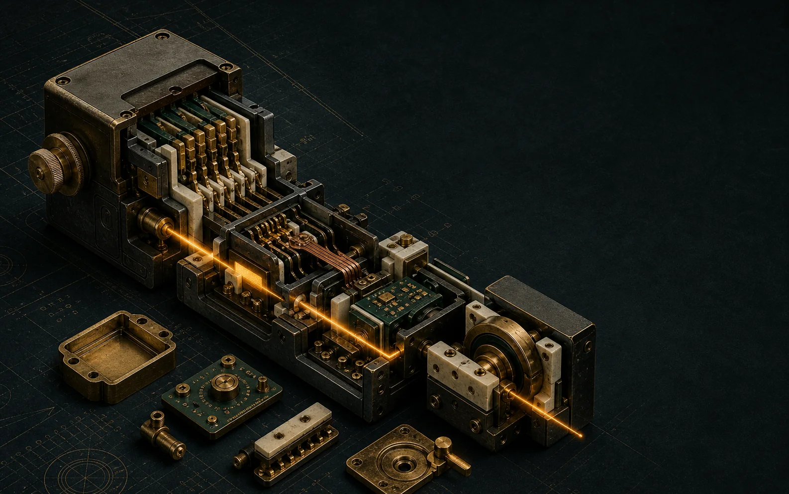 A precision software module opened to show its interlocking working parts