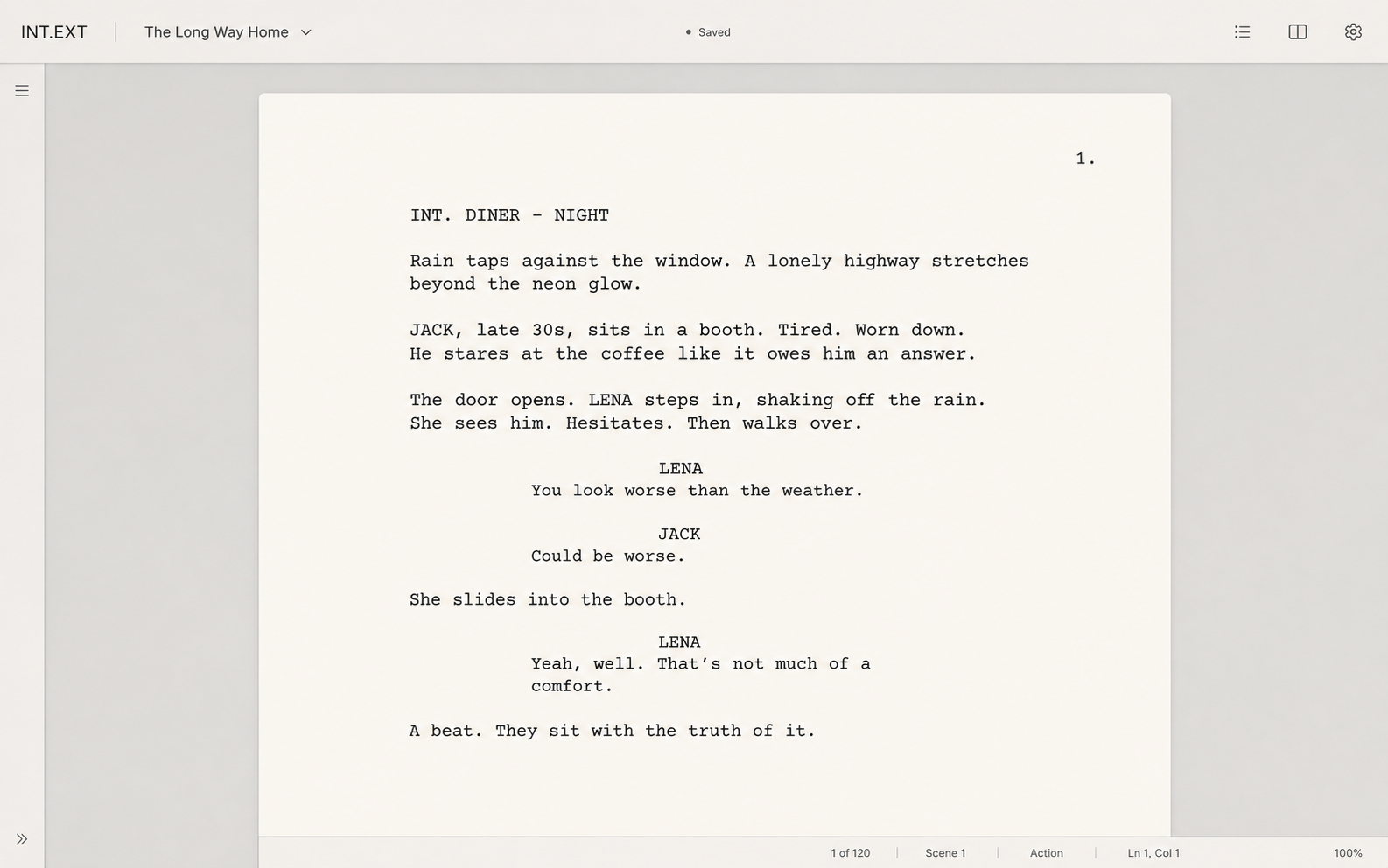 INT.EXT screenplay writing surface
