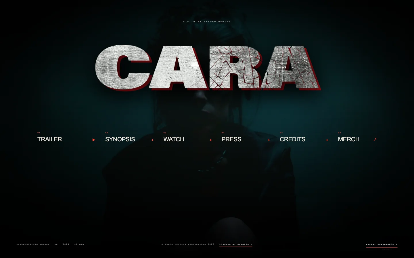 The final CARA film hub with links to the trailer, synopsis, watch options, press, credits and merchandise